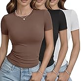 GAYHAY 3 Pack Basic Tees for Women - Crew Neck Slim Fit Tight T Shirts Cute Y2K Trendy Crop Tops Clothes for Casual Summer