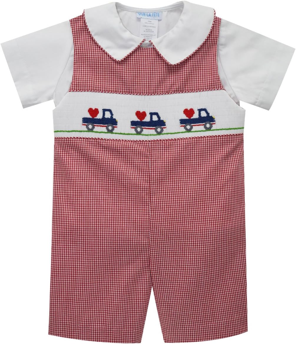 Valentines Day Smocked Boys Shortall