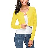 EXCHIC Women's Cropped Knit Cardigan Sweater Long Sleeve Button Down Open Front Bolero Shrug for Spring and Fall