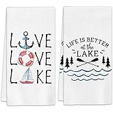 FIicy Lake House Decor Kitchen Towels Set of 2, Lake Gifts Dish Towels, Life is Better at The Lake Decorative Hand Towels for Bathroom Kitchen,Lake Lover House Bathroom Kitchen Decor(16x24 Inch)