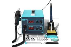 Bakon 852d+ Heat Gun And Soldering Iron 2-In-1 Kit, Smd Hot Air Rework Soldering Station, Multiple Functions Electronics Kit, Led Digital Display, Knob Type Adjustable Temperature