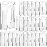 25 Pack Vertical 2-Card Badge Holder, Heavy Duty Hard Plastic ID Card Holder with Thumb Slot, Clear PC Protector Sleeve for Office, School, Credit Cards & Driver's Licenses