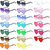 Colrea 12/20/24 Pairs Heart Sunglasses for Women Men, Trendy Heart Shaped Rimless Transparent Sunglasses, Party Favors