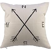 Leaveland Magic Arrow Compass North South West East Cotton Linen Square Throw Pillow Case Decorative Durable Cushion Slipcover Home Decor Standard Size Accent Pillowcase (16X16 Inch)