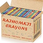 RAIHOMKIT 150 Pack Crayons,600 Count Crayons Bulk,Jumbo Crayones for Kids,Crayon Party Favors,Easy to Hold Crayon Packs (4 Colors)