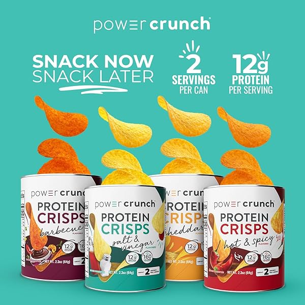 POWER CRUNCH PROTEIN CRISPS VARIETY PACK, CHEDDAR, HOT & SPICY, BBQ, A POTATO STYLE PROTEIN CHIP SNACK, 12G OF PROTEIN, 1.05 OUNCES PER SERVING (2 OF EACH FLAVOR)