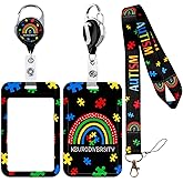 Autism Lanyards for ID Badges, Neurodiversity Rainbow ID Badge Holder with Lanyard Retractable Badge Holder Reel, Nurse Teacher Office Gifts