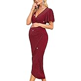 AISWI Womens Maternity Wrap Dress V Neck Ruffle Sleeves Semi Formal Baby Shower Photoshoot Party Cocktail Pregnancy