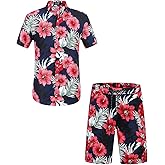 SSLR Mens Hawaiian Shirts Suits Causal Button Down Short Sleeve Shirts Suits for Men