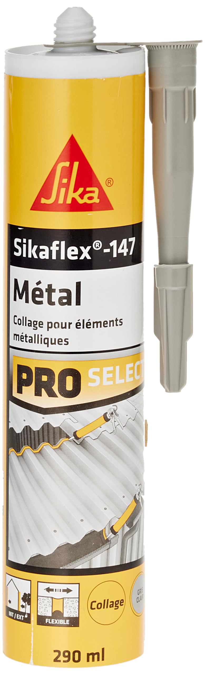 Sika Flex 147 Metal Light Grey Polymer Glue for All Metals, Indoor and Outdoor Use, 290 ml