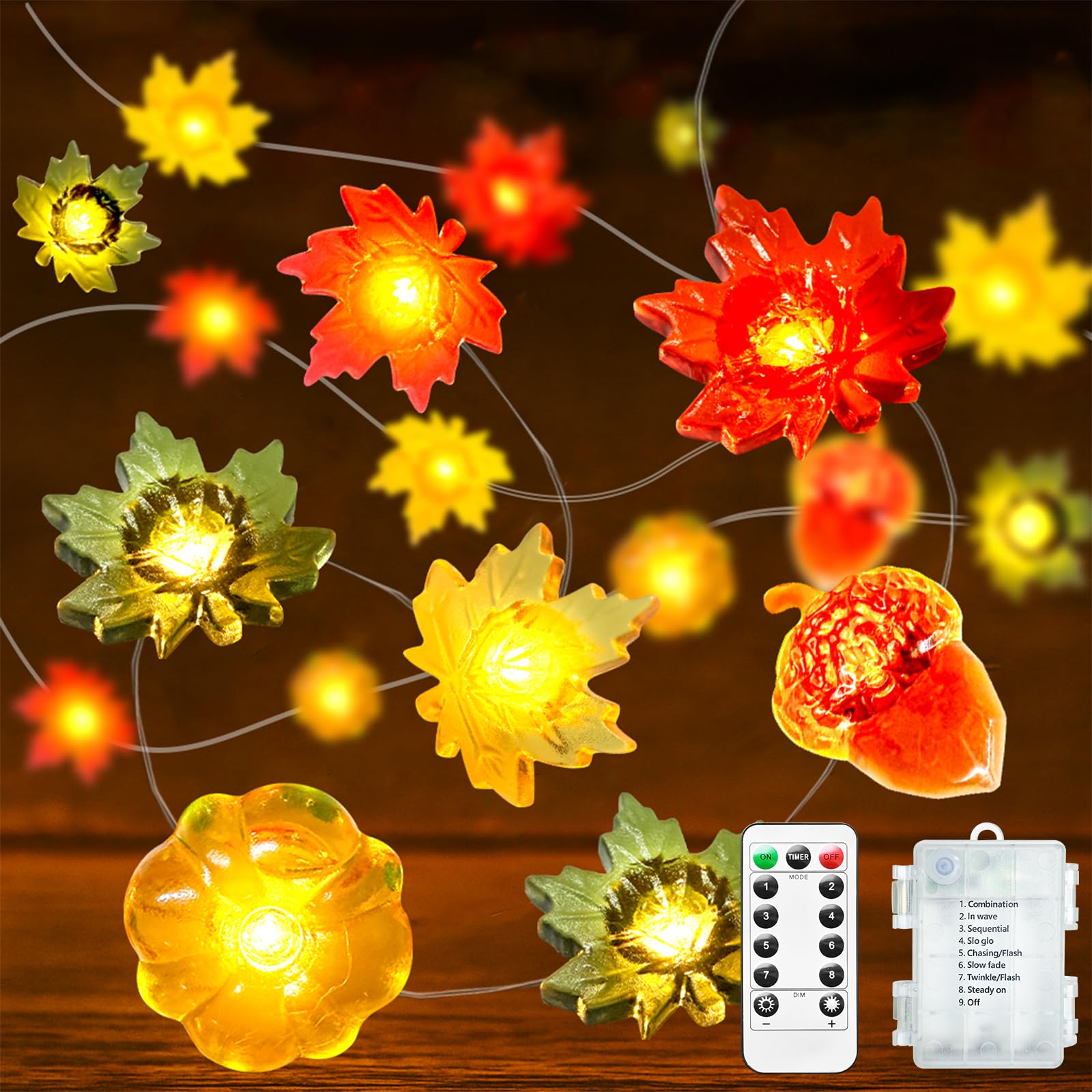 btfarm Fall Decor 16.4FT 50 LED 3D Pumpkin Maple Leaf Acorn Fairy ...