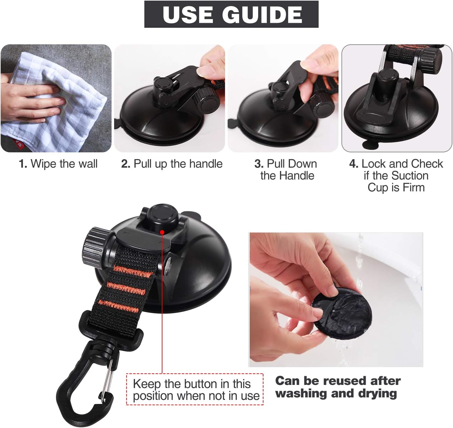 Amazon レッドキャンプ Redcamp 高耐久 吸盤固定 固定用タイダウンフック付き キャンプ用防水シートアクセサリー 車のサイドの日除けに 2点 ブラック Rc 吊りクランプ