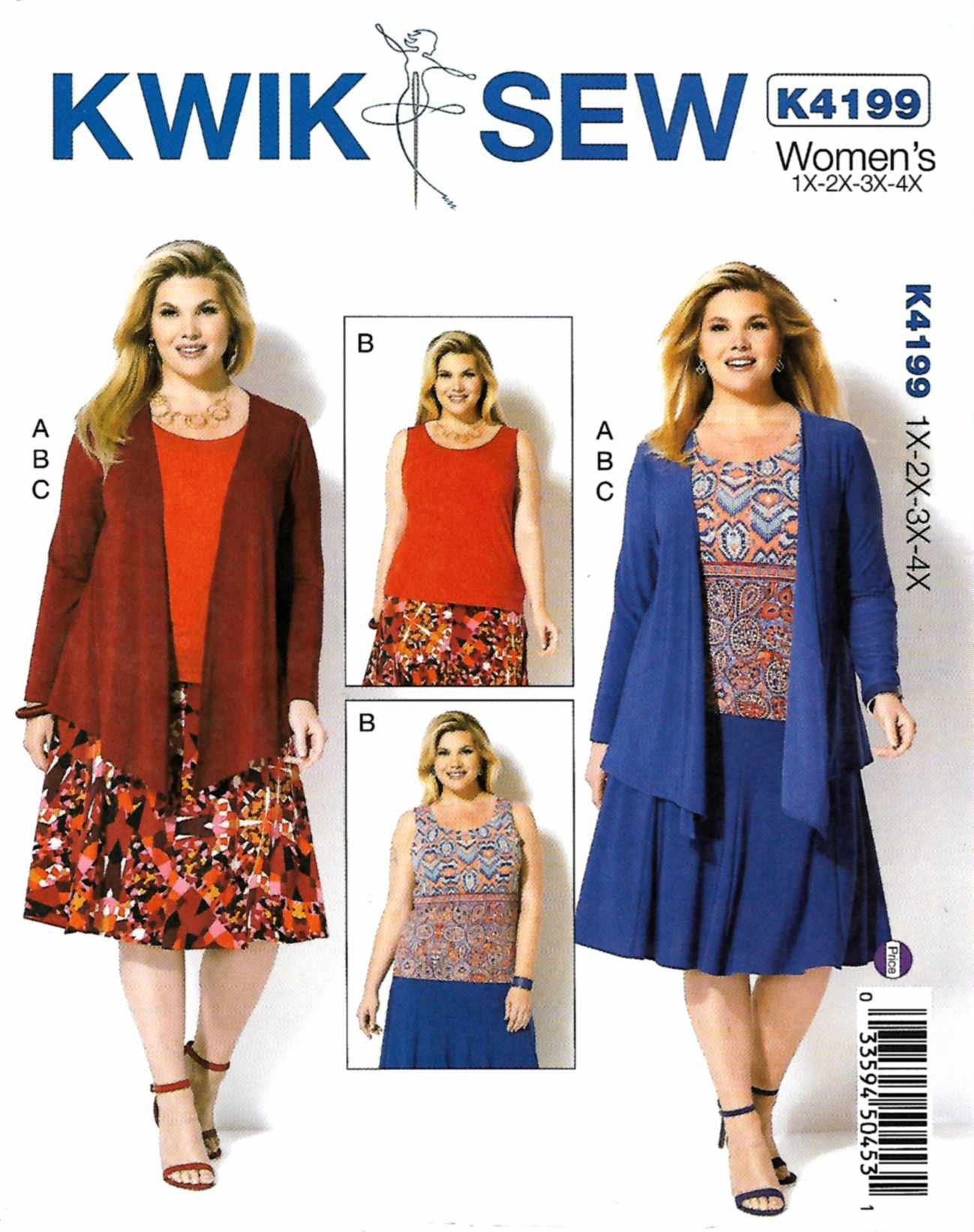 Kwik Sew Patterns K4199OS,Women's Jacket,Tank Top and Skirt,Sizes 1X-4X, Tissue, Multi/Colour, 17 x 0.5 x 22 cm