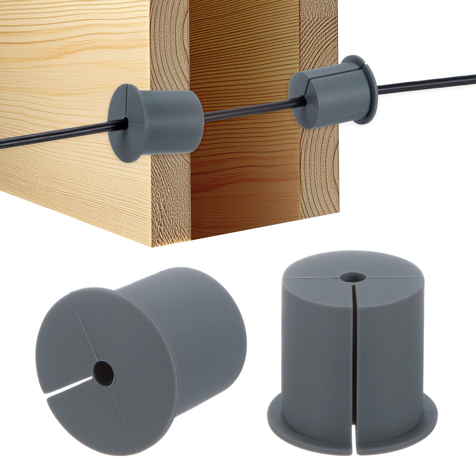 M METERXITY 2-Pack Cable Routing Kit, for 1-3/8 Inch Wall Hole Silicone Feed Through Wall Grommet Cable Punch Grommet Wall Hole Cover Bushing for Ethernet Cable [38mm Length, Grey]