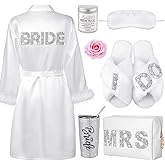Croloose 9 Pcs Rhinestone Bridal Shower Gift Set Include Box 20 oz Tumbler Slippers Bride Robe Makeup Bag Scented Candle Blindfold 2 Artificial Rose for Bachelorette Wedding Party Gift