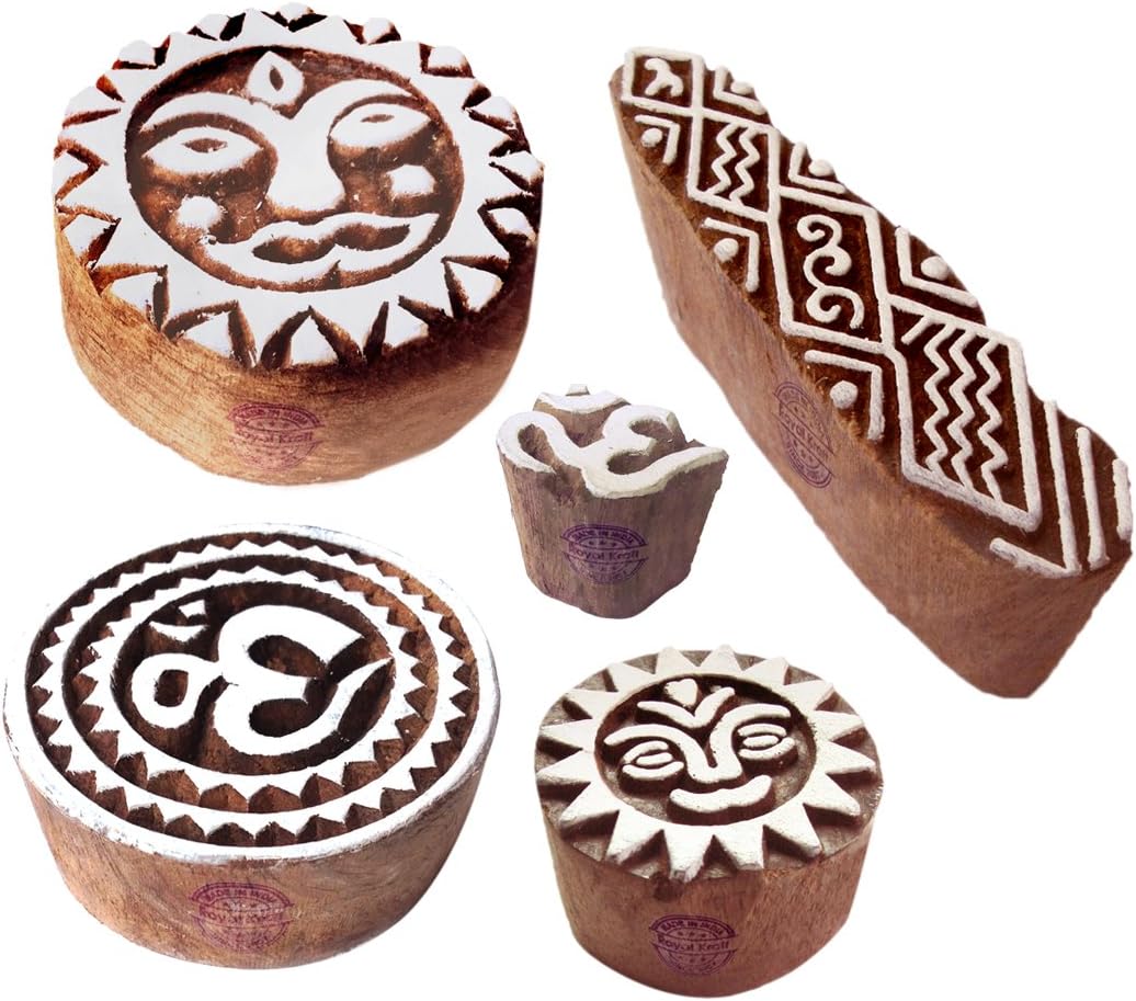 Urban Pattern Sun and Om Wood Block Stamps (Set of 5)