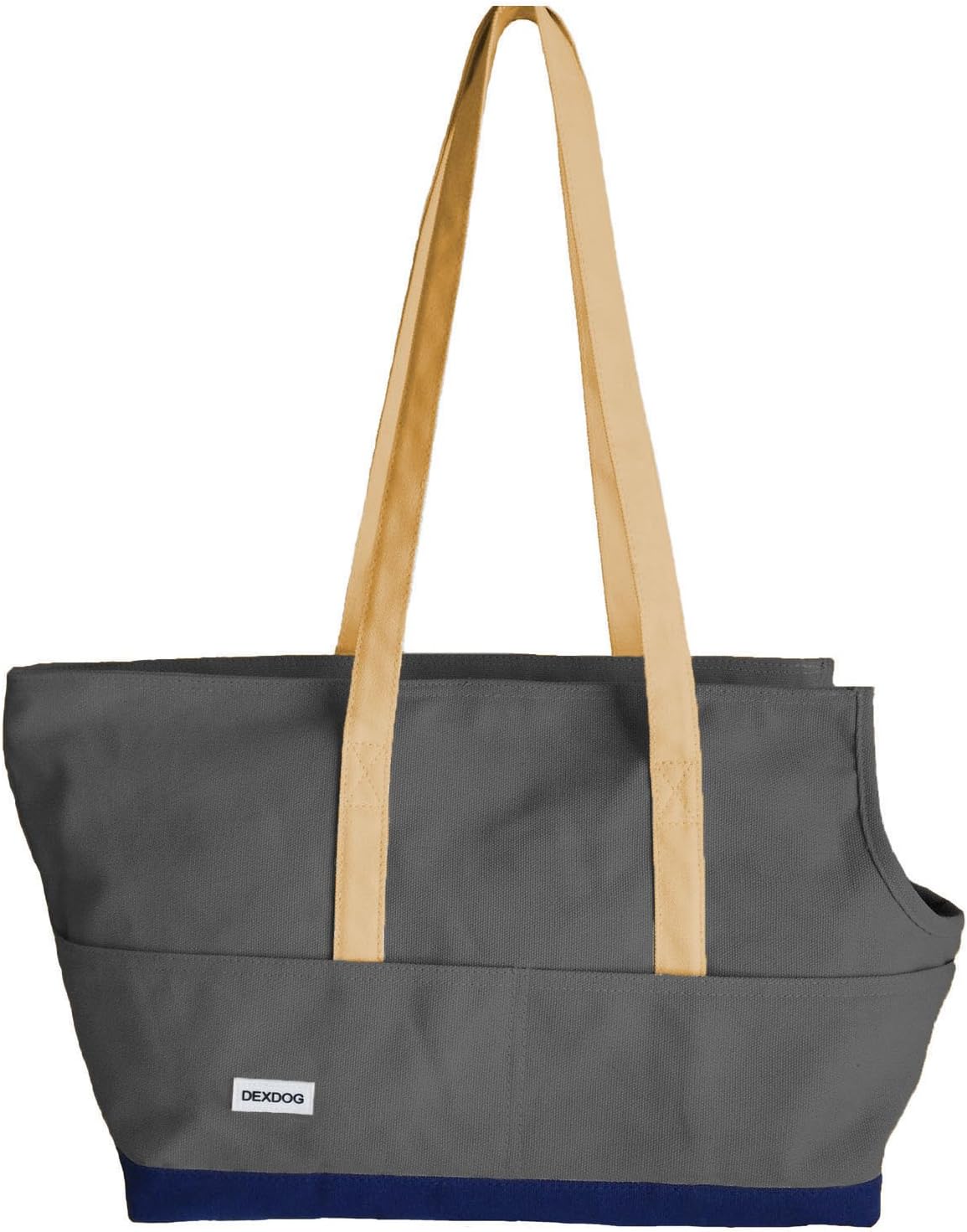 DEXDOG Portable Travel Pet Carrier Canvas Comfortable, Soft Sided, Tote Carrier Bag | Ideal for Shopping, Subway, Train, Walking (Large, Dark Grey & Navy) Updated 2019