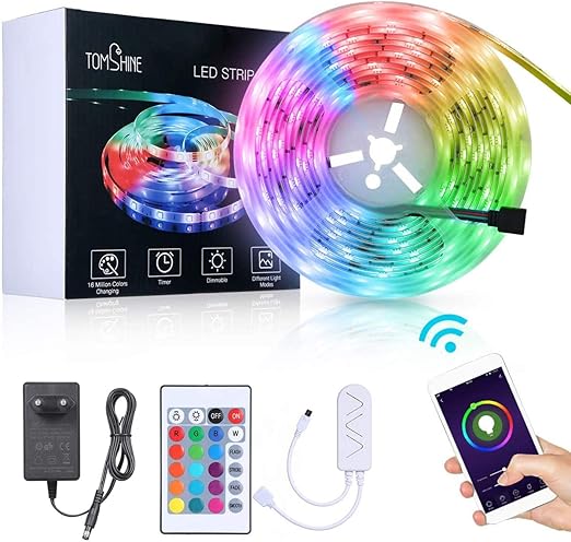 5m wifi tiras led rgb inteligente tomshine 150 leds tiras led de luces compatible con alexa y google home sync con musica impermeable ip65 adaptador