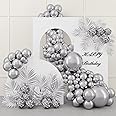 RUBFAC 87pcs Silver Balloons Latex Balloons Different Sizes 18 12 10 5 Inch Metallic Silver Chrome Party Balloon Kit for Birthday Party Graduation Baby Shower Wedding Holiday Balloon Decoration