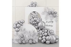 RUBFAC 87pcs Silver Balloons Latex Balloons Different Sizes 18 12 10 5 Inch Metallic Silver Chrome Party Balloon Kit for Birthday Party Graduation Baby Shower Wedding Holiday Balloon Decoration