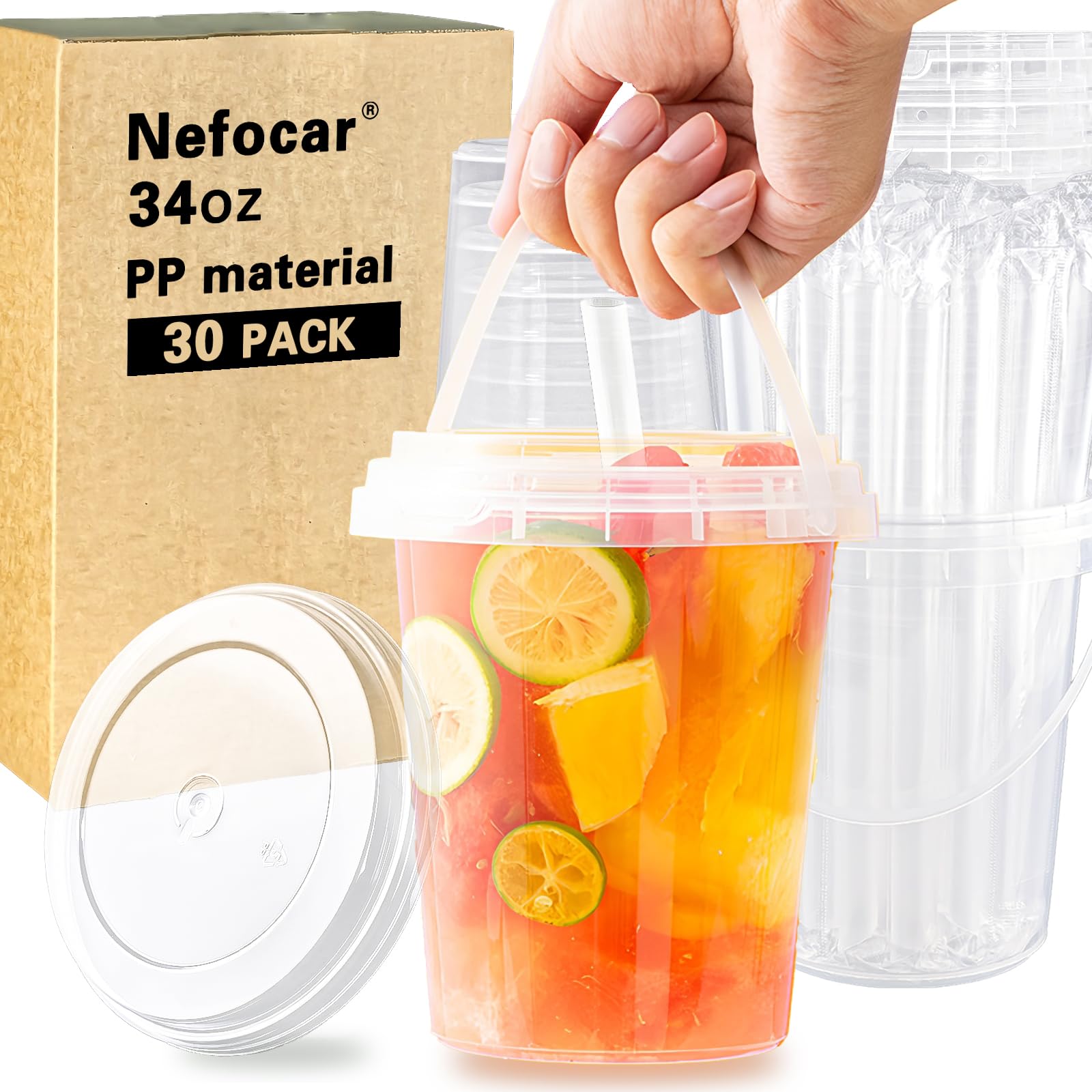 Photo 1 of 30 Pack 34oz Disposable Plastic Cups with Lids and Straws, Iced Coffee Cups with Lids, Sturdy & Food Safe for Cold & Hot Drinks, Smoothies, Fruit Drinks Cups for Summer Beverages, Bar & Beach Party