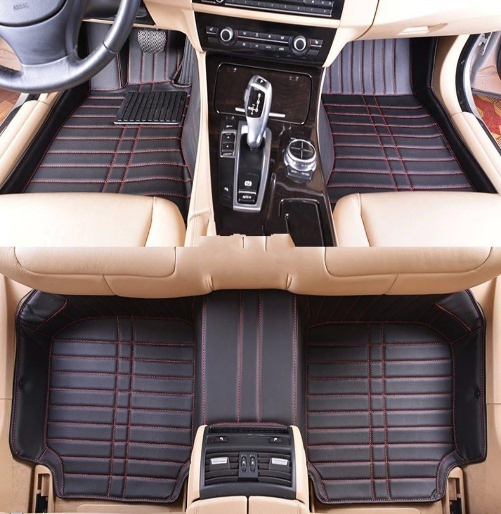 Okutech Custom Fit Luxury XPE Leather Waterproof 3D full car Floor Mats for BMW Mini Cooper 2 Doors, black red stiching