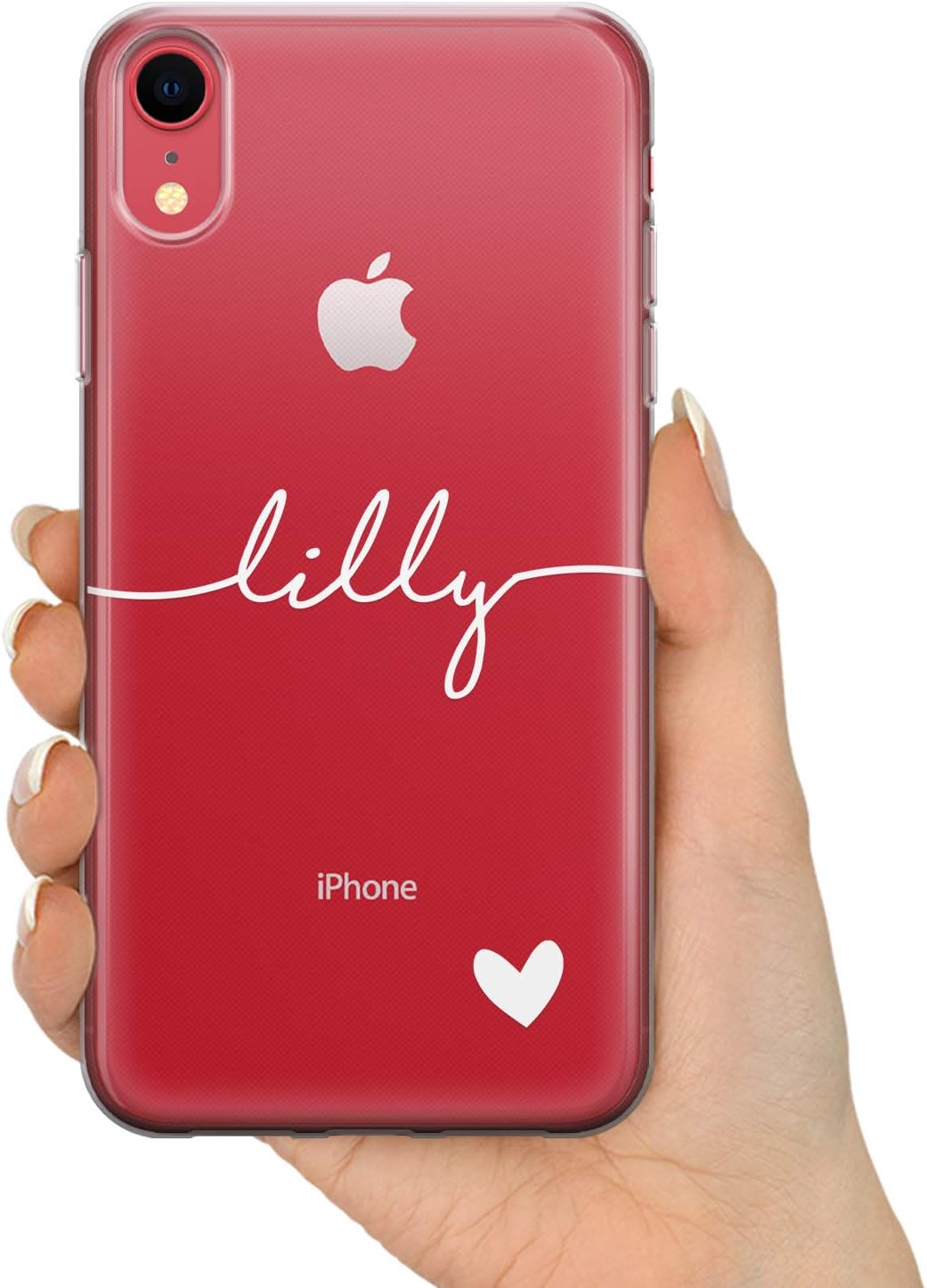 TULLUN Personalized Phone Case for iPhone 11 - Clear Soft Gel Custom Cover Colour Name & Heart Bottom Individual Style Initials Name Text - White Name & Heart