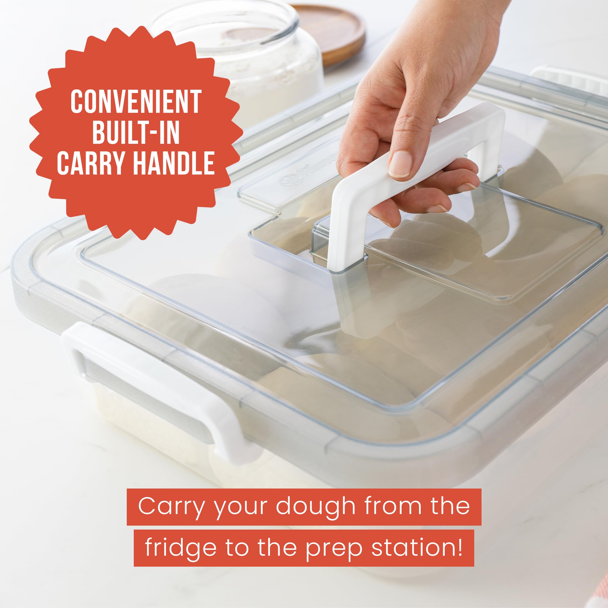 Chef Pomodoro Large Pizza Dough Proofing Box with 2 Trays and 2 Lids, 17.3 x 13.4, Pizza Dough Container with Lid Fits 6-8 Dough Balls, Pizza Dough Tray With Convenient Carry Handle (Grey)