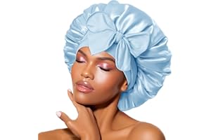 BONNET QUEEN Silk Satin Bonnet for Sleeping Women Adjustable for Curly Dryer Braid Wig Hair Tie Band Night Sleep Hat Cap Loc Soft Elastic M Azul