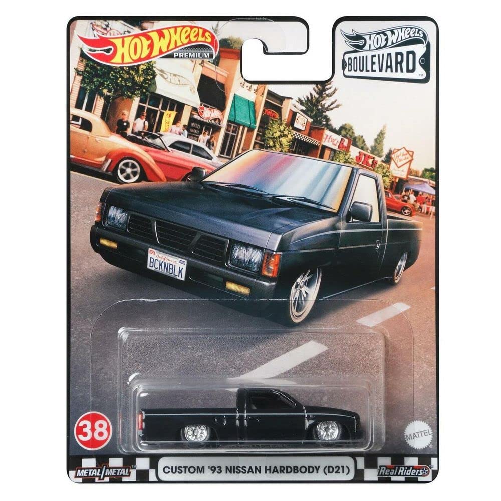 Hot Wheels Mattel GRM09 Premium Real Riders Boulevard Custom '93 Nissan Hardbody (D21) No. 38, Racing Car, Model Vehicle for Children and Collectors