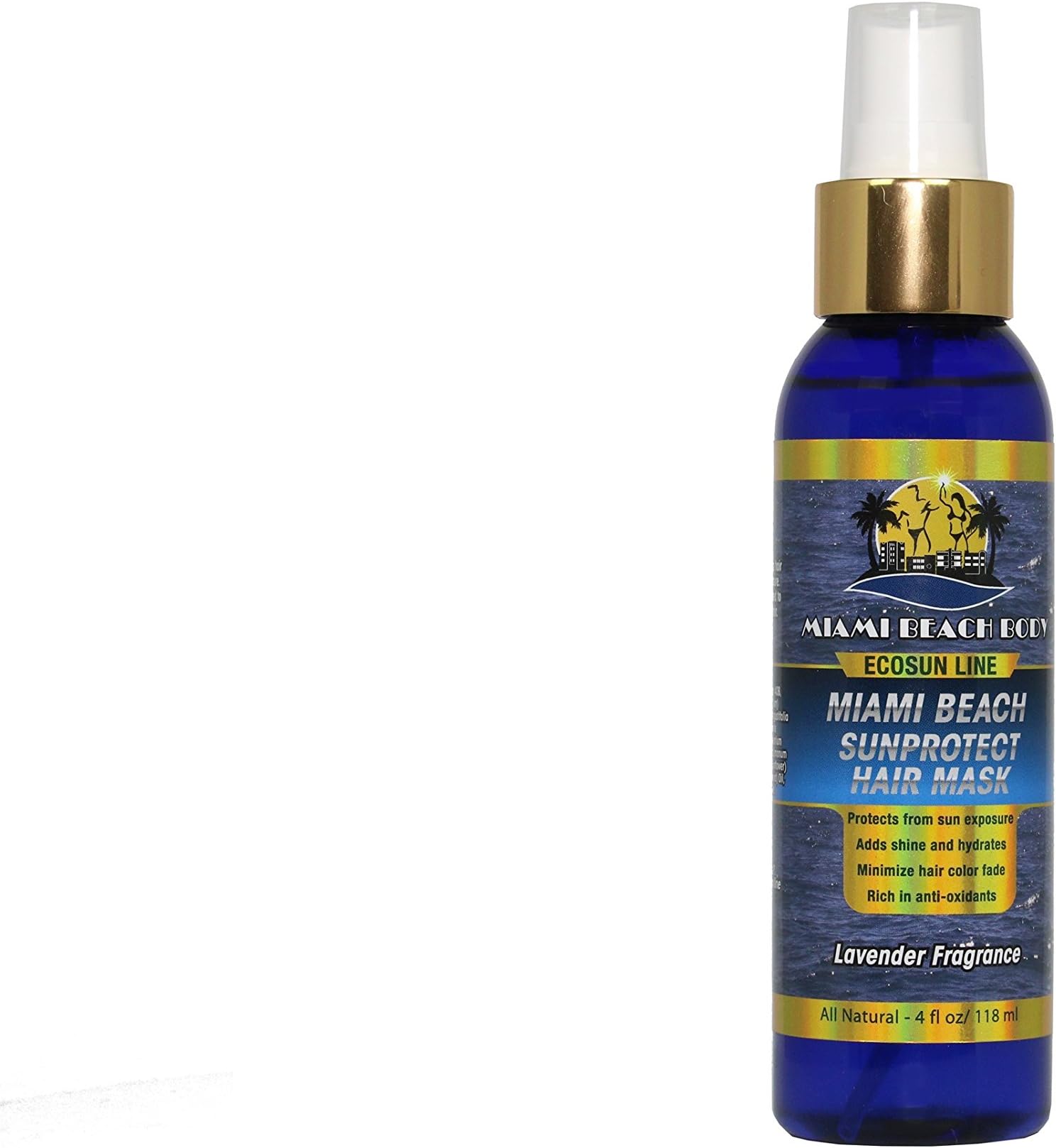 Miami Beach Body - Natural Hair Mask UV Filters Mist - Hydrates and Protects Hair and Scalp, Gives Hair Shine and Body - Sea Life and Reef Safe - 4 Oz