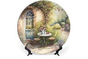 GOKAYS Decorative Plates for Home Decor, Watercolor Italian Garden Ceramic Plate for Table Display, Round Plate W/Stand, Living Room Dining Room Decoration, Housewarming Gifts, 10 Inch