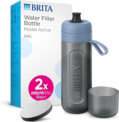 BRITA Active Sports Water Filter Bottle 600ml Dark Blue with 2 MicroDisc Filters