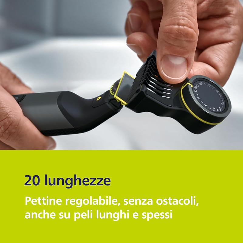 OneBlade Pro 360 Autentico Regolabarba elettrico per viso e corpo, rasoio e depilatore, 2x 360 lame, pettine a 14 lunghezze, kit per il corpo, base di ricarica, custodia da viaggio, QP6652/30