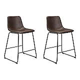 CangLong Mid Century Modern Style PU Leather Bar Stools Rustic Barstools with Back and Footrest, Kitchen Bar Height Stool Cha
