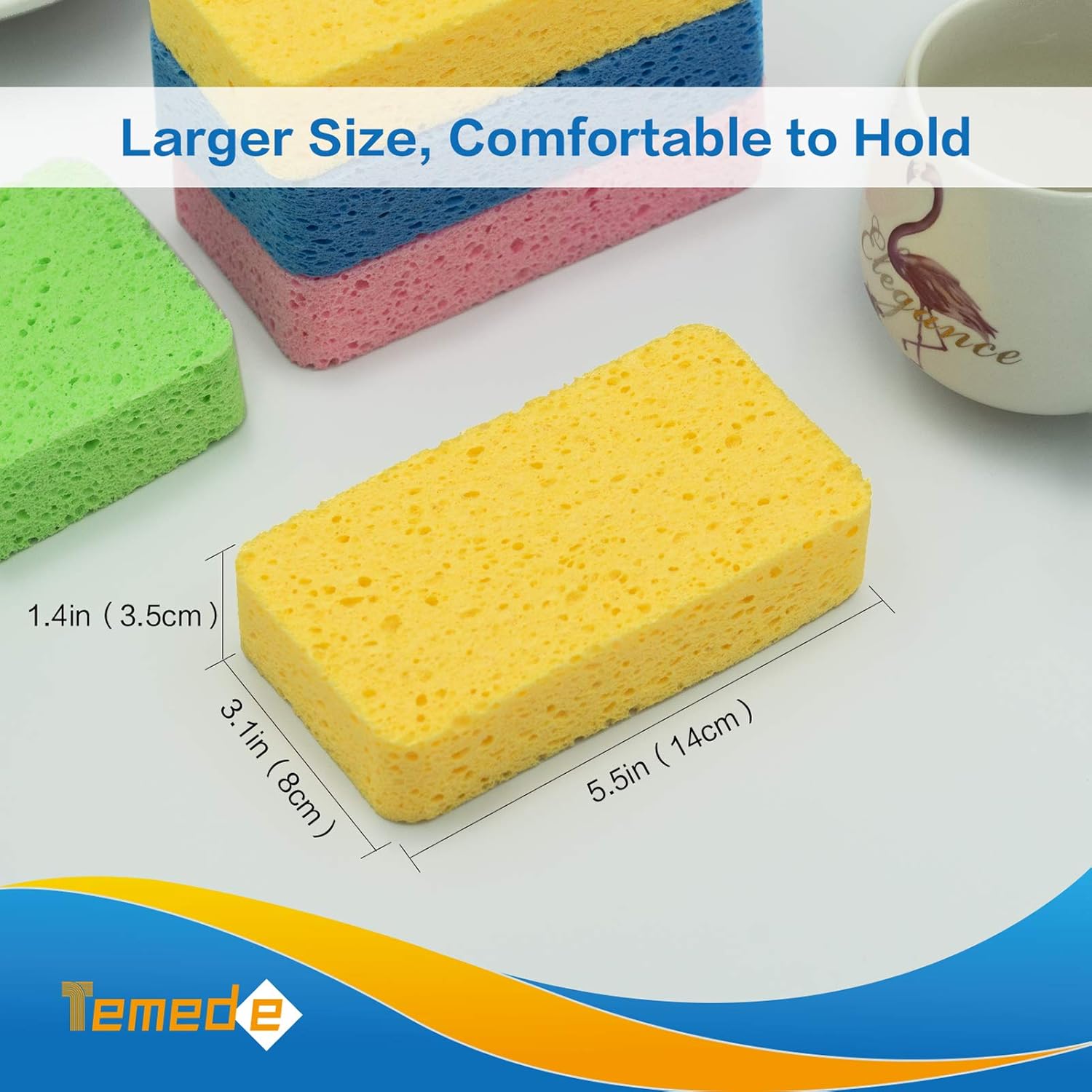 Temede Sponges for Dishes, Large Cellulose Kitchen Sponge, 3.5cm Thick Heavy Duty Scrub Sponges for Cleaning, Non-Scratch Dish Scrubber Natural Sponge for Household Cleaning, Cookware, Bathroom, 5pcs: Kitchen & Dining