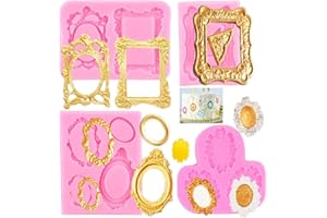 ELINKA 4 Pack Photo Frame Fondant Molds Vintage Frame Molds Silicone Molds Picture Frames Silicone Mold for Cake Decorating,Sugar Gum Paste Chocolate Butter Resin Cookies Polymer Clay