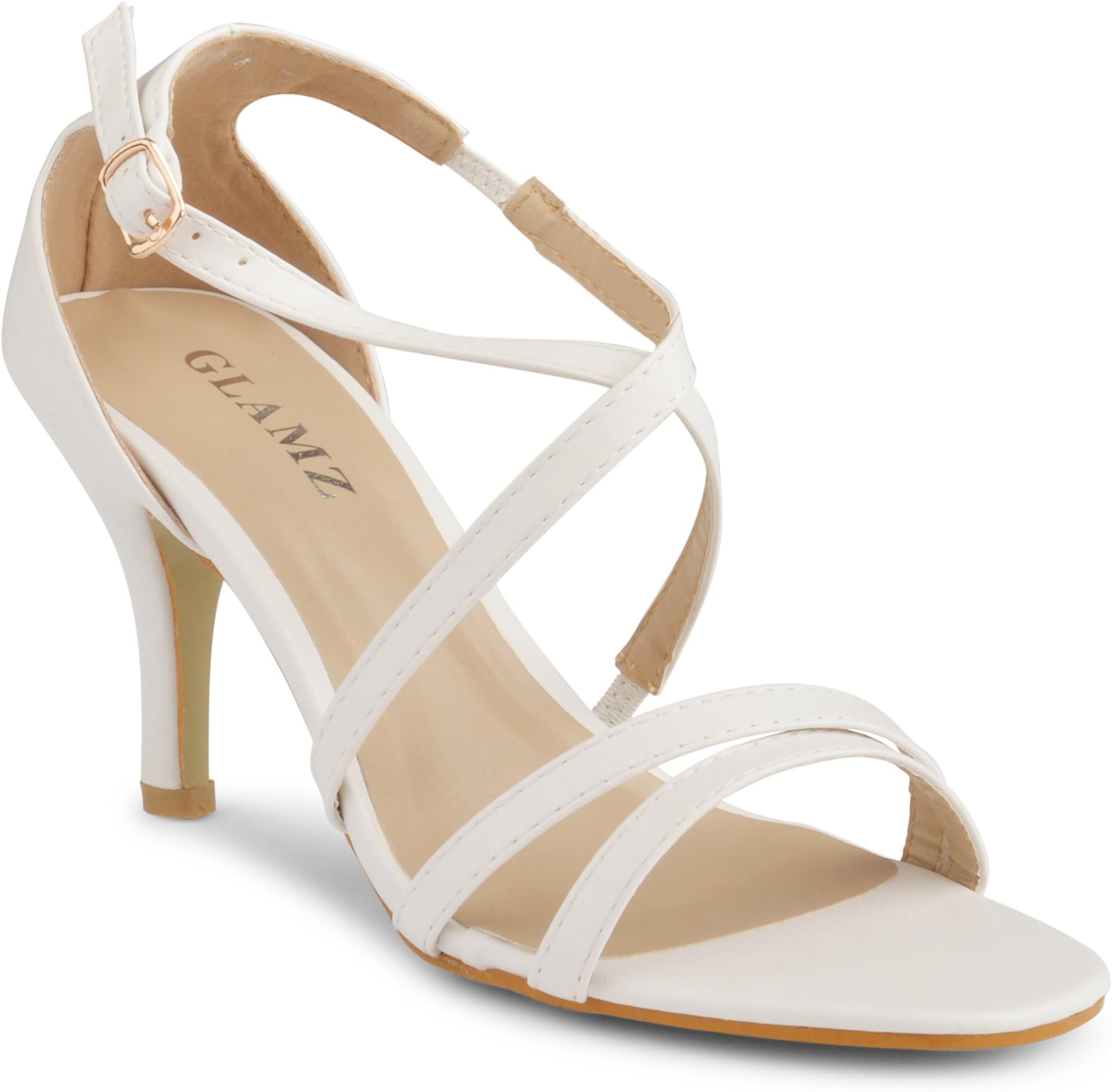 GLAMZ Womens Ladies Mid Low High Heel Strappy Crossover Party Wedding Prom Sandals Shoes UK Sizes 3 4 5 6 7 8