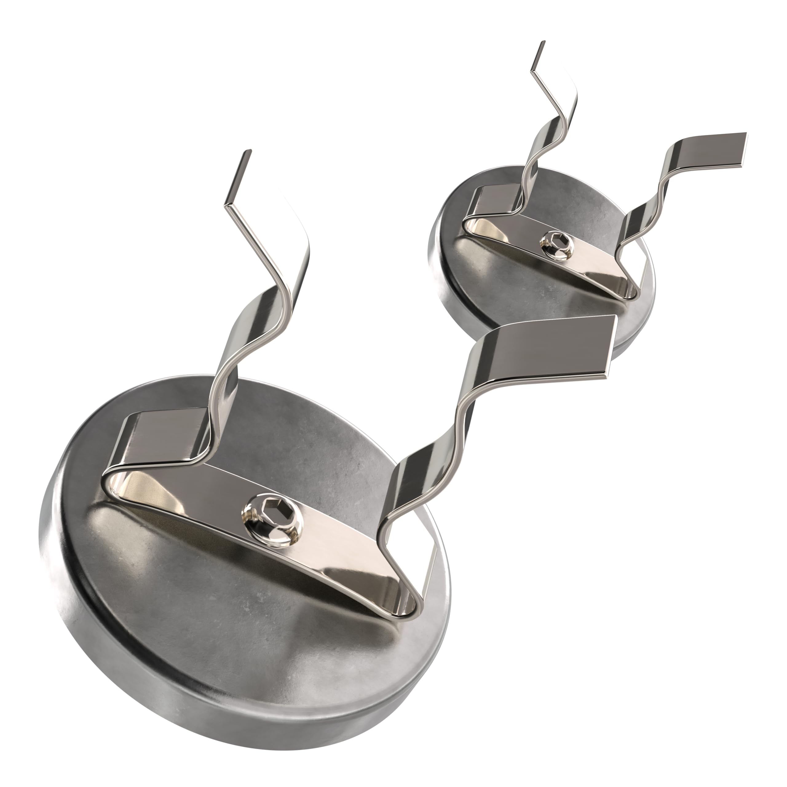 Master Magnetics RB50NPCX2 Magnetic Hook, Round Base Magnet Fastener with Steel Clip Chrome Plate, 2.04" Diameter, 2.210" Total Height, 35 Pounds, Silver (Pack of 2)