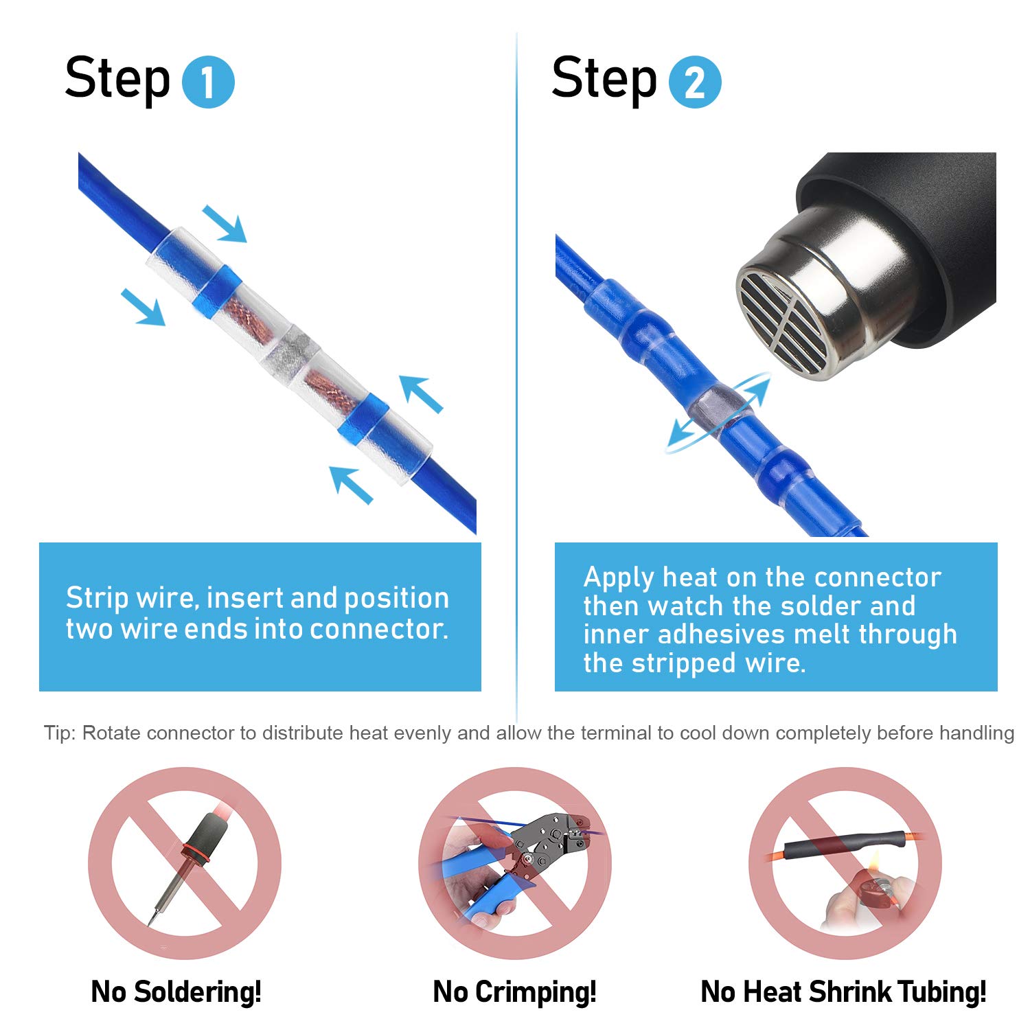 TICONN 150 PCS Solder Seal Wire Connectors, Heat Shrink Butt Connectors, Waterproof and Insulated Electrical Wire Terminals, Butt Splice (150PCS): Automotive