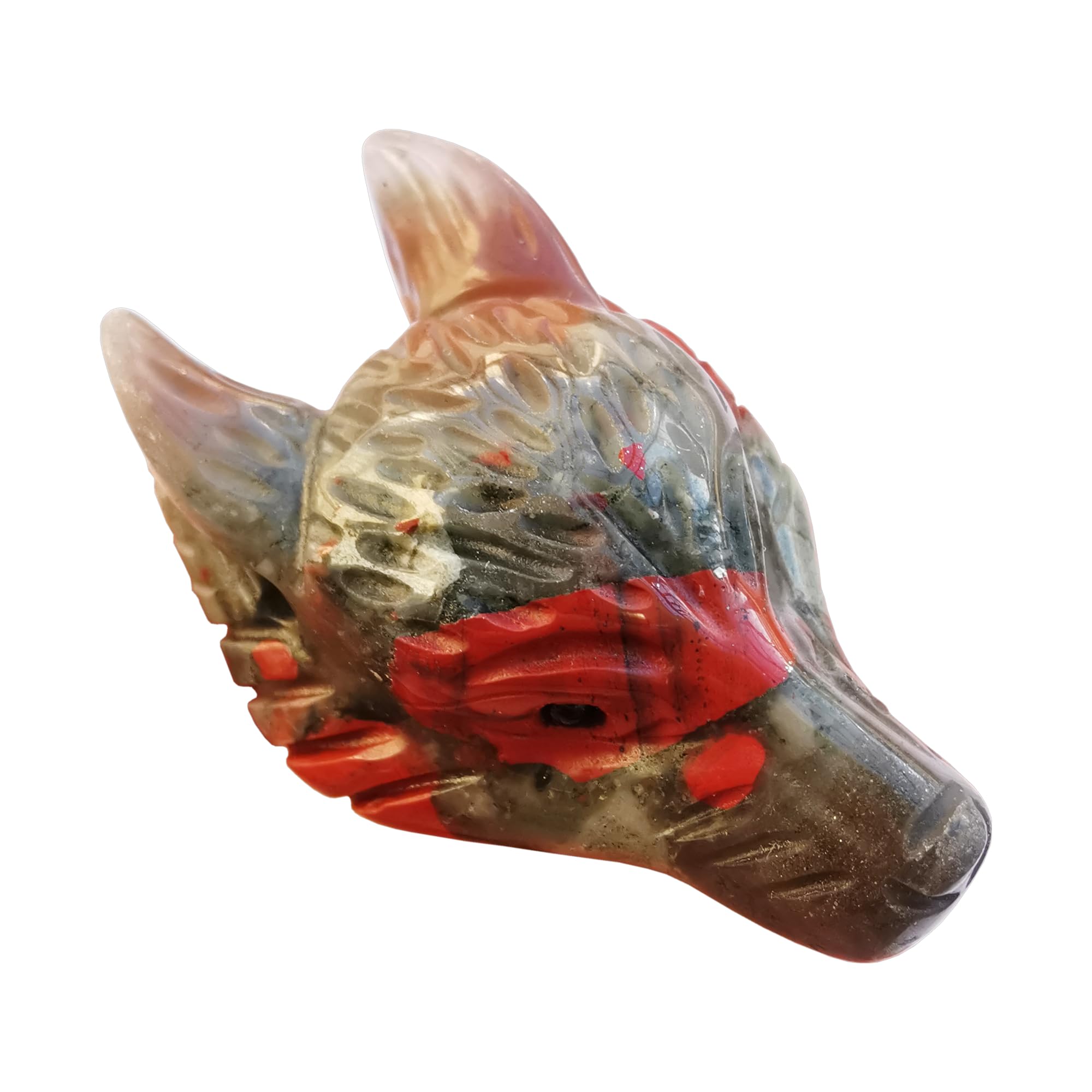 Manekieko Natural Rose Quartz 40mm Wolf Head Pocket Crystals and Healing Stone Figurine,Haped DIY-Jewelry Pendant