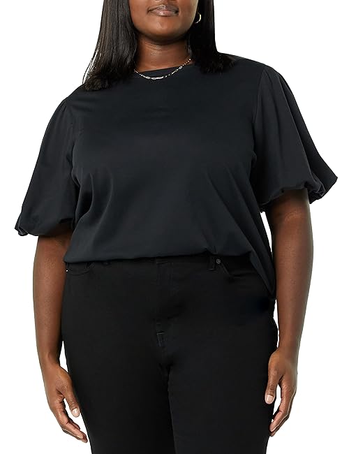 Amazon Aware Women's Organic Cotton Jersey Puff Sleeve Crewneck Top (Available in Plus Size), Black, X-Small