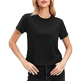 Stelle Women's Short Sleeve Crewneck T-Shirts Cotton Basic Tees Summer Casual Solid Crop Tops