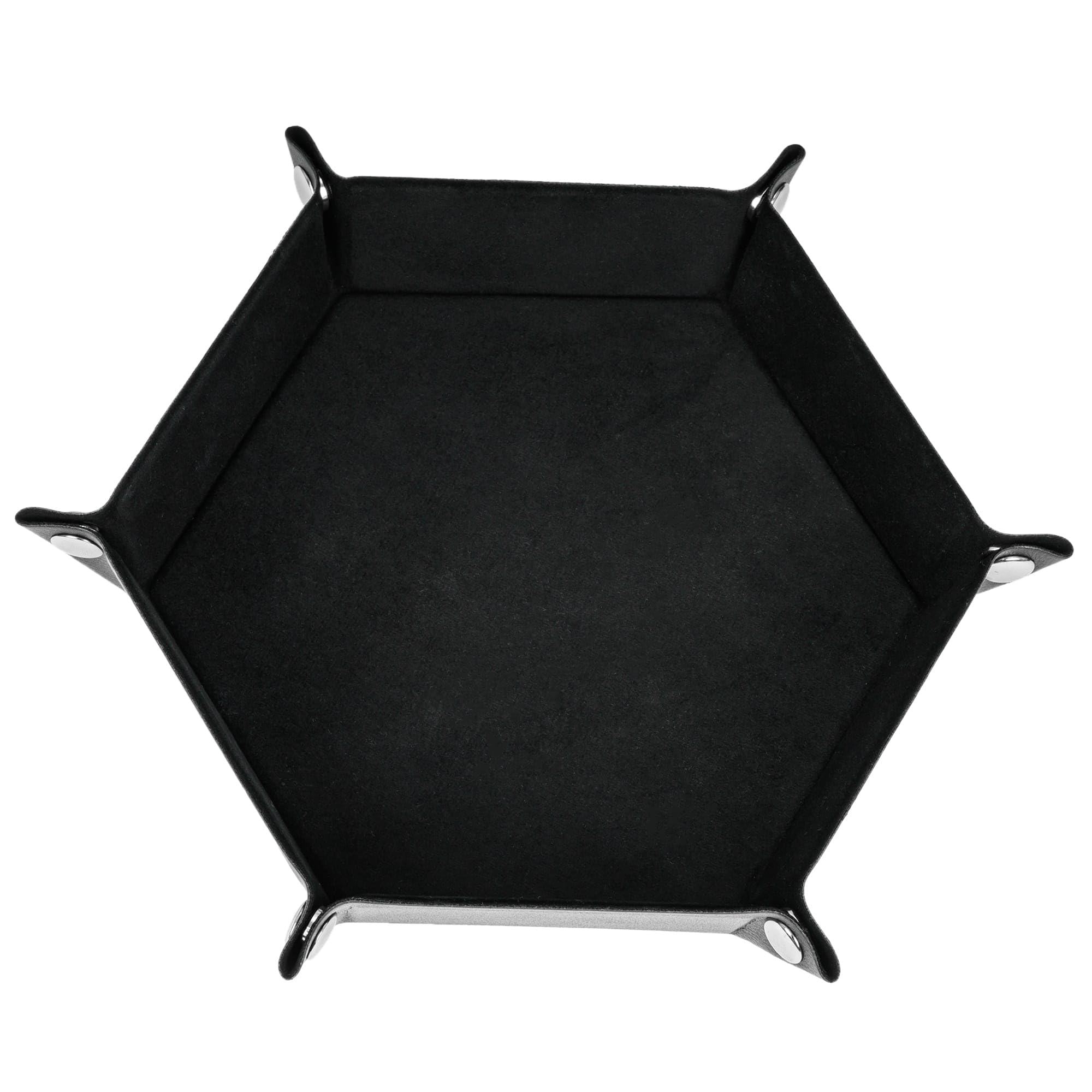 Cusdie Dice Tray Folding Hexagon Dice Tray Leather and Velvet Dice Holder for DND Dice Game Table Games (Black)
