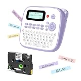 EazeID Label Maker Machine with-Tape Waterproof, Desktop Label Maker, Portable Labelmaker Purple for Teachers Kids Classroom, Labeler with Multiple Symbols &Fonts for Home Office School Use, D210S