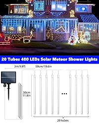 Solar Meteor Shower Icicle Lights 20 Tubes 480 LED