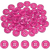 HARFINGTON 50pcs Sewing Button 15mm (5/8") 4 Holes Resin Round Craft Replacement Buttons for Clothing DIY Crafts Decoration, Rose Red