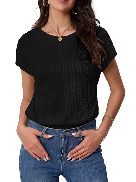 CFLHN BLACK KNIT TOPS FOR WOMEN DRESSY CASUAL BUSINESS OUTFIT CASUAL CAP SLEEVE SWEATER TOP M