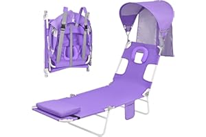 MINNDUDU Backpack Beach Tanning Chair with Canopy Sun Shade & Face Hole, 6 Position Folding Lounge Sun Chair for Adults Outside Reading Sunbathing Poolside Camping Lawn, UPF 50+, Patent Design