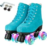 Silvertree Roller Skates for Women and Men PU Leather High-top Adult Roller Derby Skates Wheels Light Up Roller Skates Four-Wheel Shiny Roller Skates for Girls Boys Unisex